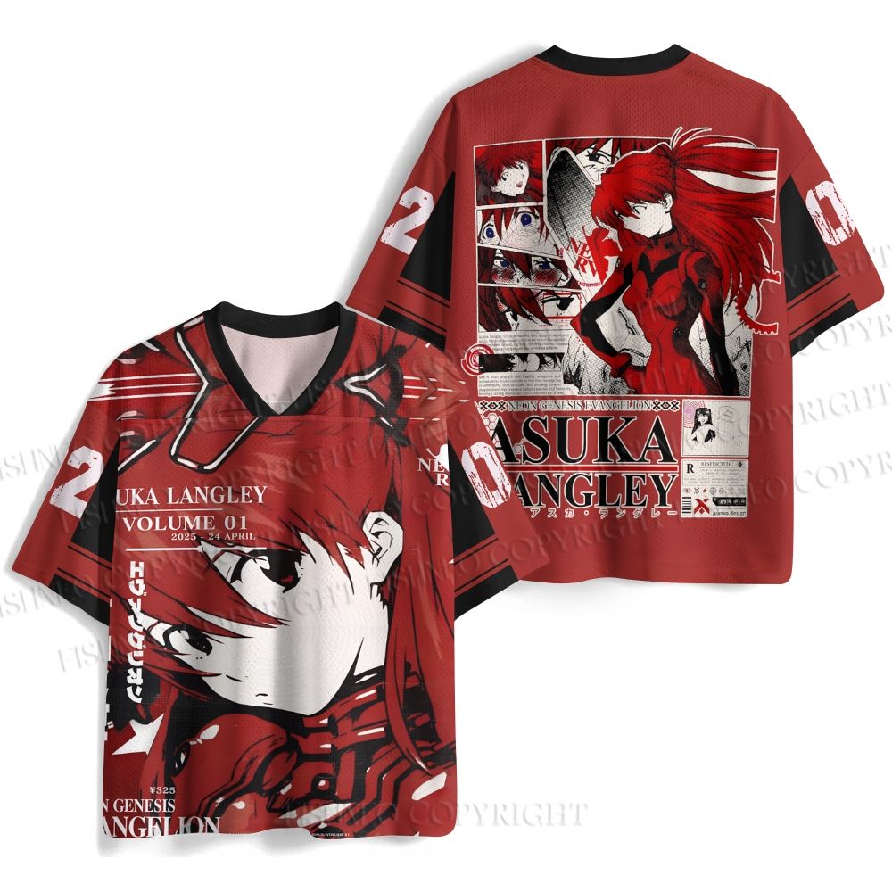 2026 New Evangelion Asuka Baseball Shirt T-shirt for Men and Women, Fashionable Casual Streetwear for Anime Fans