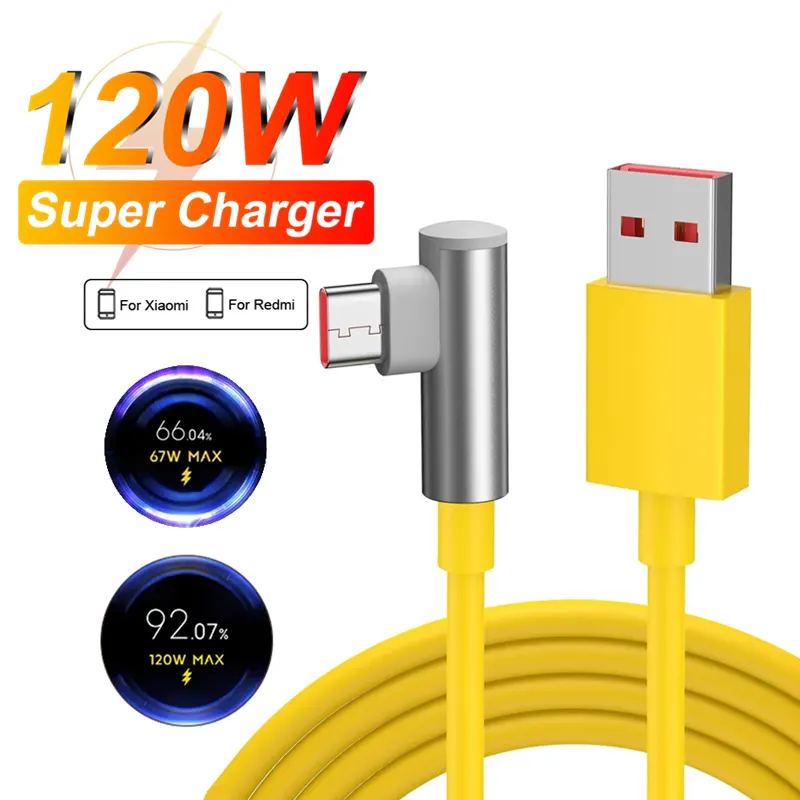 90 Degree Elbow 120W 90W 67W Fast Charging Type C Cable For 13 14 15 17 Redmi Note 13 POCO X6 Pro Turbo Charge USB Cables