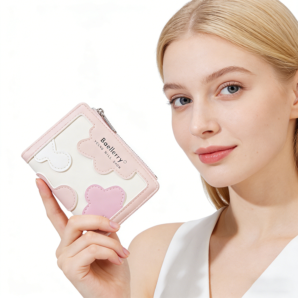 1Pcs Women's Short Zipper Wallet, Compact and Portable, Stylish and Cute Coin Purse, Dopamine Color Scheme, Cloud Wallet, Perfect for Girls