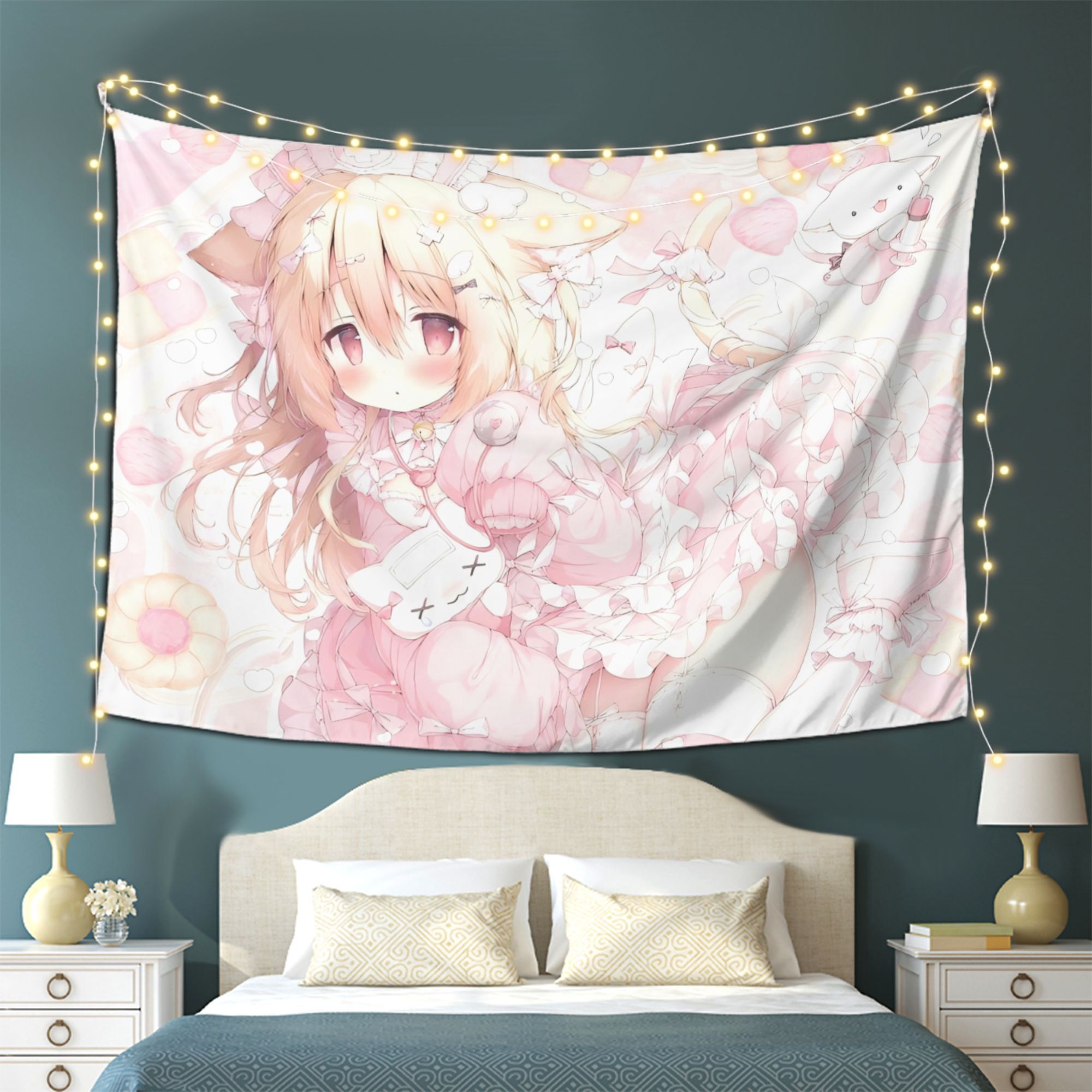 VIKAMA Cute Anime Cat Girl Tapestry - Decorative Hanging Cloth for Girls' Bedroom, Home Decoration for Living Room, Game Room