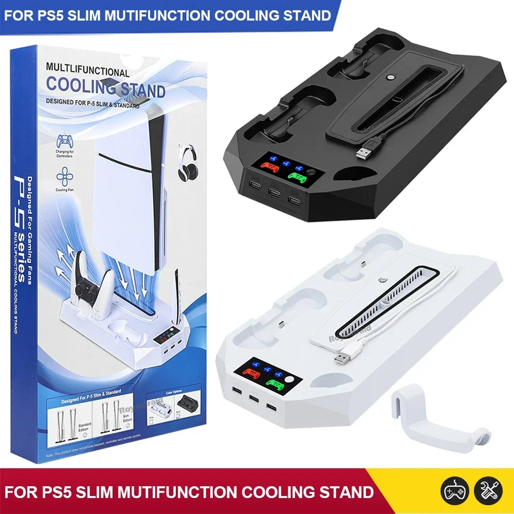 3 Mode Cooling Fan for PS5 Vertical Stand 2 Controller Charging Dock for PS5 Slim Disc Digital Edition