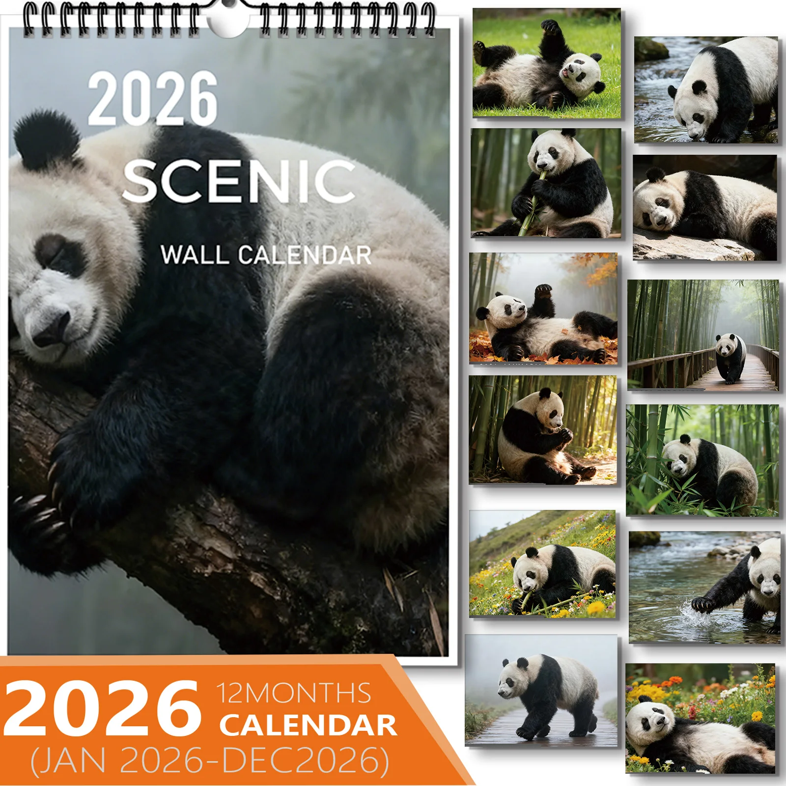 1PC Charming Bamboo Forest Panda Calendar, Fit For Home Decor, Great For Wildlife Lovers, Nice New Year Present