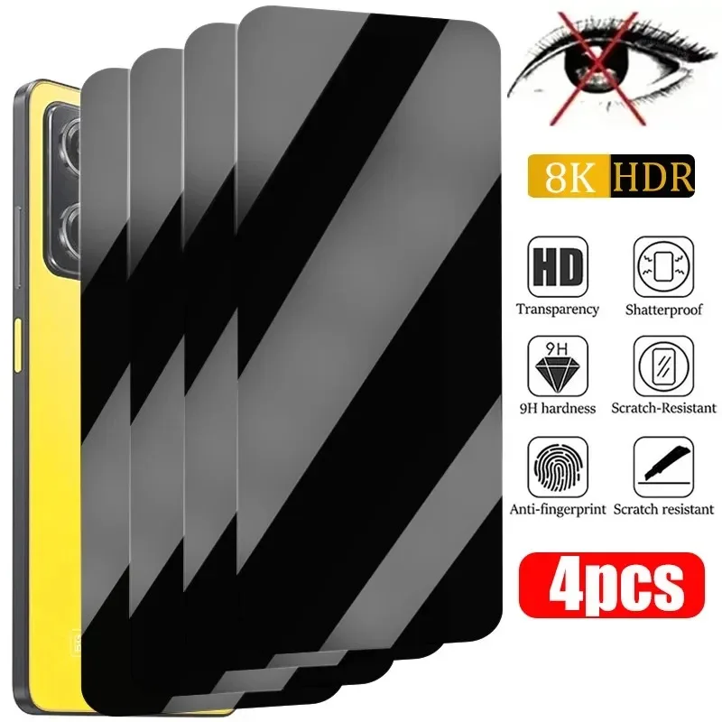 4Pcs Anti Spy Screen Protector For Poco X6 Pro 5G M6 X3 C75 C65 M5S M5 F3 F4 M4 M3 X5 X4 GT M2 F2 C40 Privacy Tempered