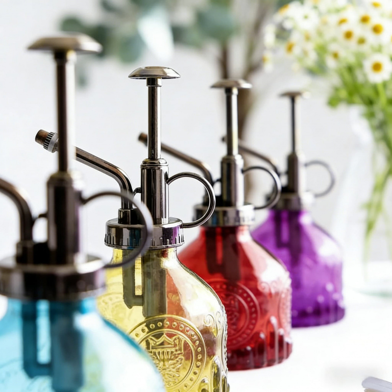 Vintage Copper Color Home Gardening Tool - Press Pump Glass Spray Bottle Watering Can for Plant Care Single Piece