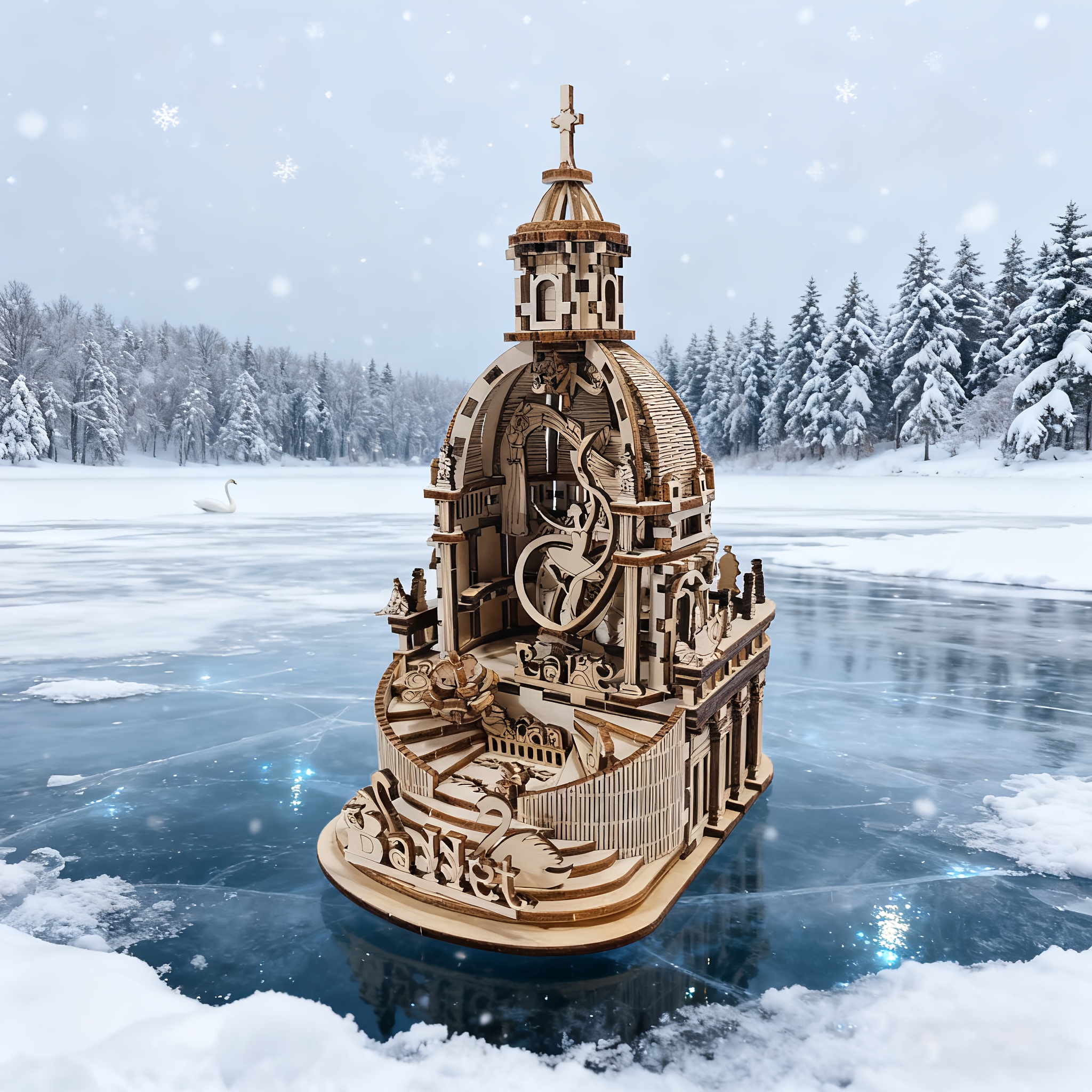 Swan Lake 3D Wooden Puzzle, Scale Model, DIY Model Kit, Handcrafted , Home Decor