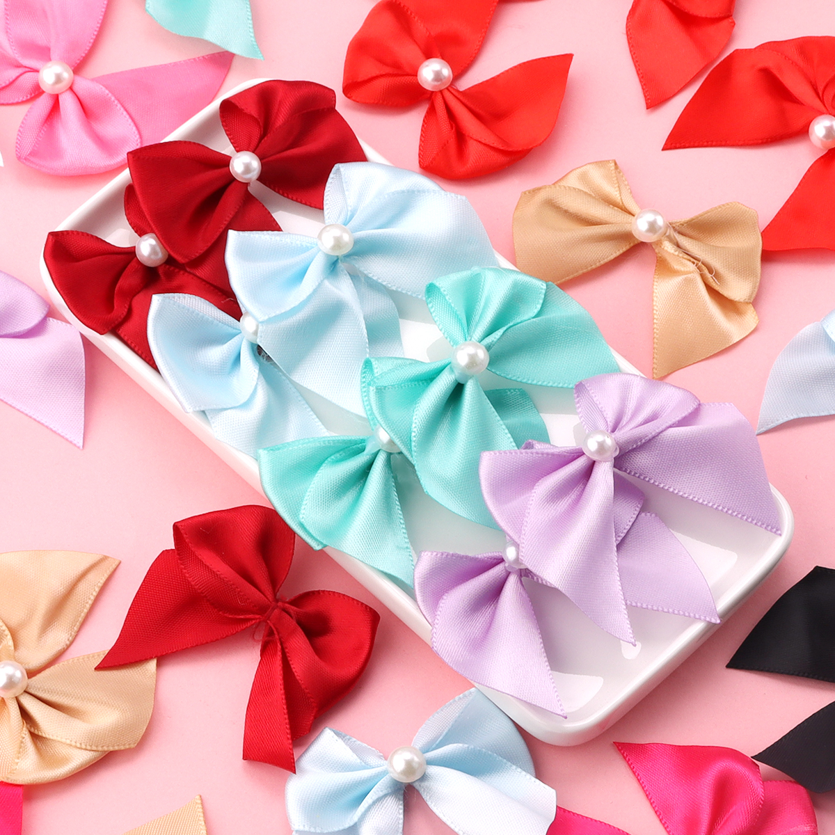 20pcs/lot 4x6cm Satin Ribbon Bows Cute Colourful Dacron Bowknot Bow Flower For DIY Craft Clothing Decoration Accessories