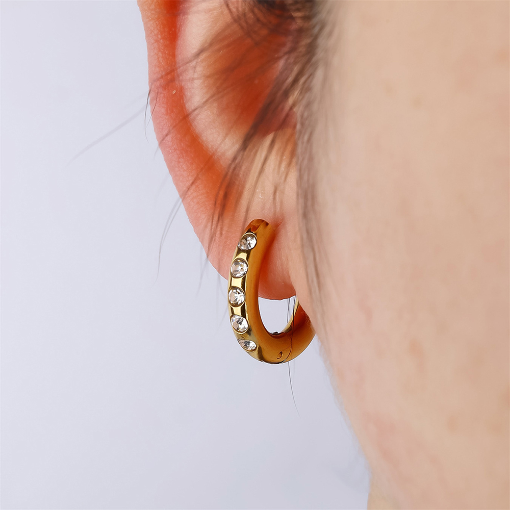 Kissmoon Simple Round Zircon Hoop Earrings for Women Stainless Steel Gold Color Shiny Colorful Stone Circle Earring Jewelry