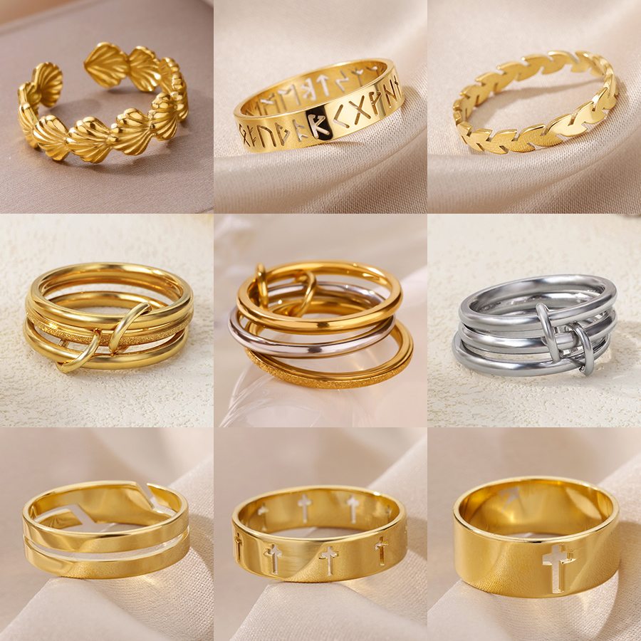 Stainless Steel Multilayer Rings for Women Fashion Gold Color Geometric Wedding Ring Trendy Aesthetic Jewerly Accessories s