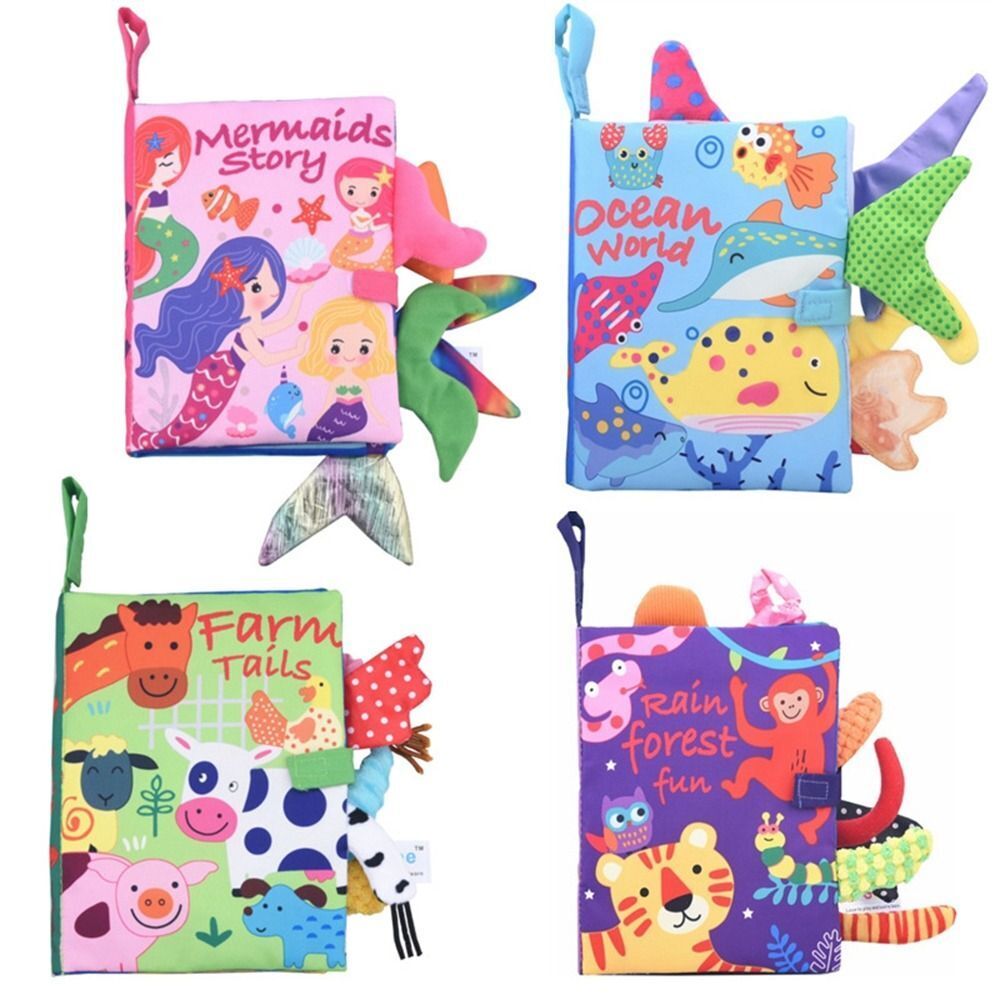 Infant Soft Animal Tails Cloth Books Baby Books Toys Hanging Non-toxic Fabric Crinkle Mermaid Cloth Book Early Education Toys