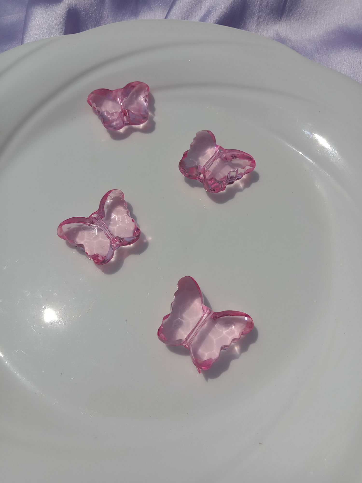 6 Pcs Pink Colour Transparent Acrylic Faceted Butterfly Charms
