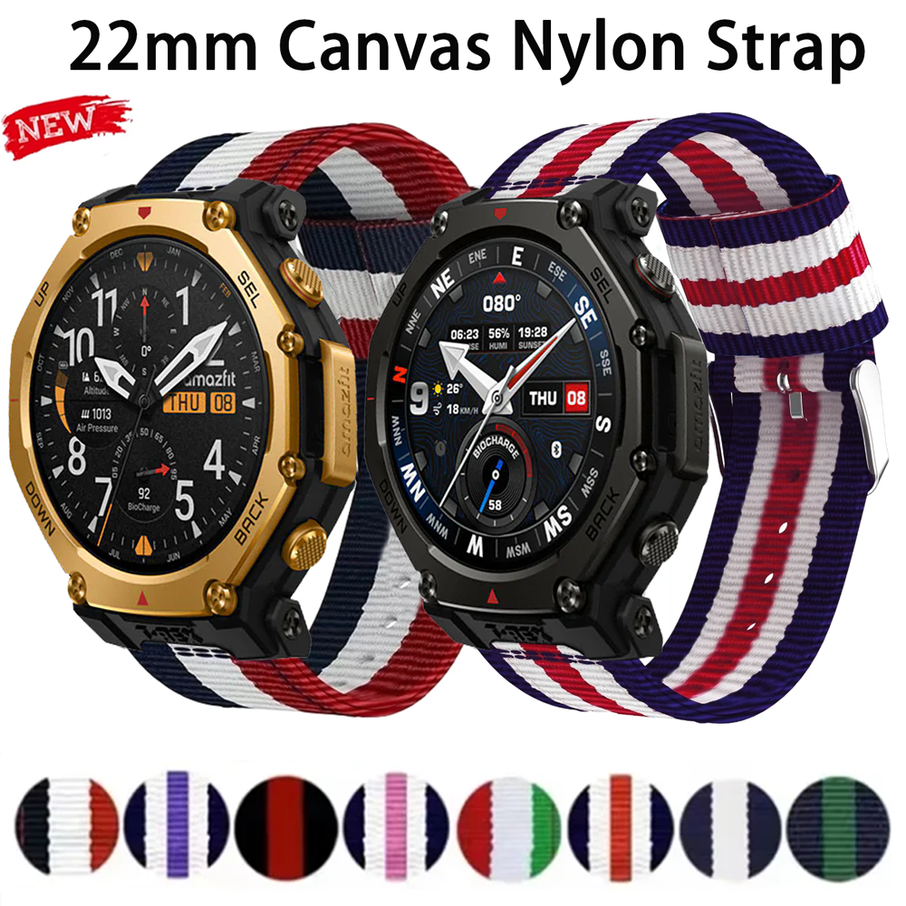 22mm Nylon Strap for Amazfit T-Rex3 Pro 44/48mm Balance 2 Bip 6 5 GTR 4 Active 2 Canvas Wristband Huawei Watch GT6-5-4 46mm Band