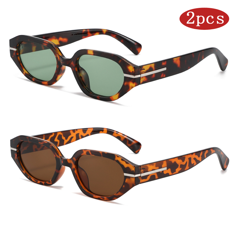 Cycling 2pcs Fashion Square Small Frame Sunglasses Colorful 2025 New Sunglasses Ins Alloy Line Decoration Women Eyeglasses UV400