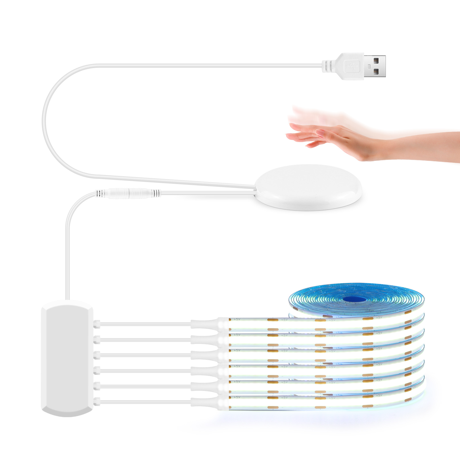 5V USB COB LED Strip Light with Wood Touch Dimmer for Kitchen Cabinet Showcase Lighting