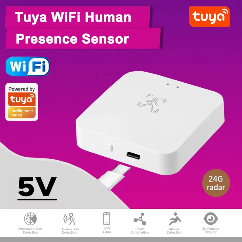 Wifi Human Presence Motion Sensor with Luminance/Distance Detection 5/110/220V Tuya Smart Life Home