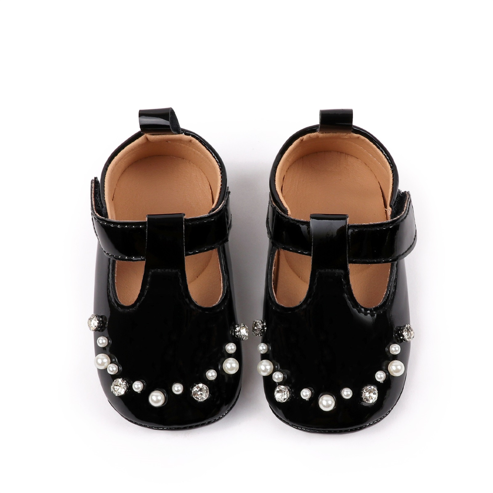 0-18months Infant Girls Mary Jane Flats Cute Crystal Pearl Dress shoes for baby girls