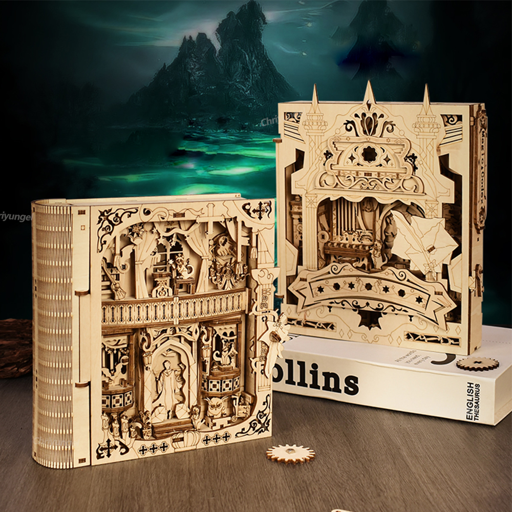 Book of Secrets 3D Puzzle Wooden DIY Assembly Miniature House Kit Home Living Room Decor Crafts for Adults Kids 2 Styles