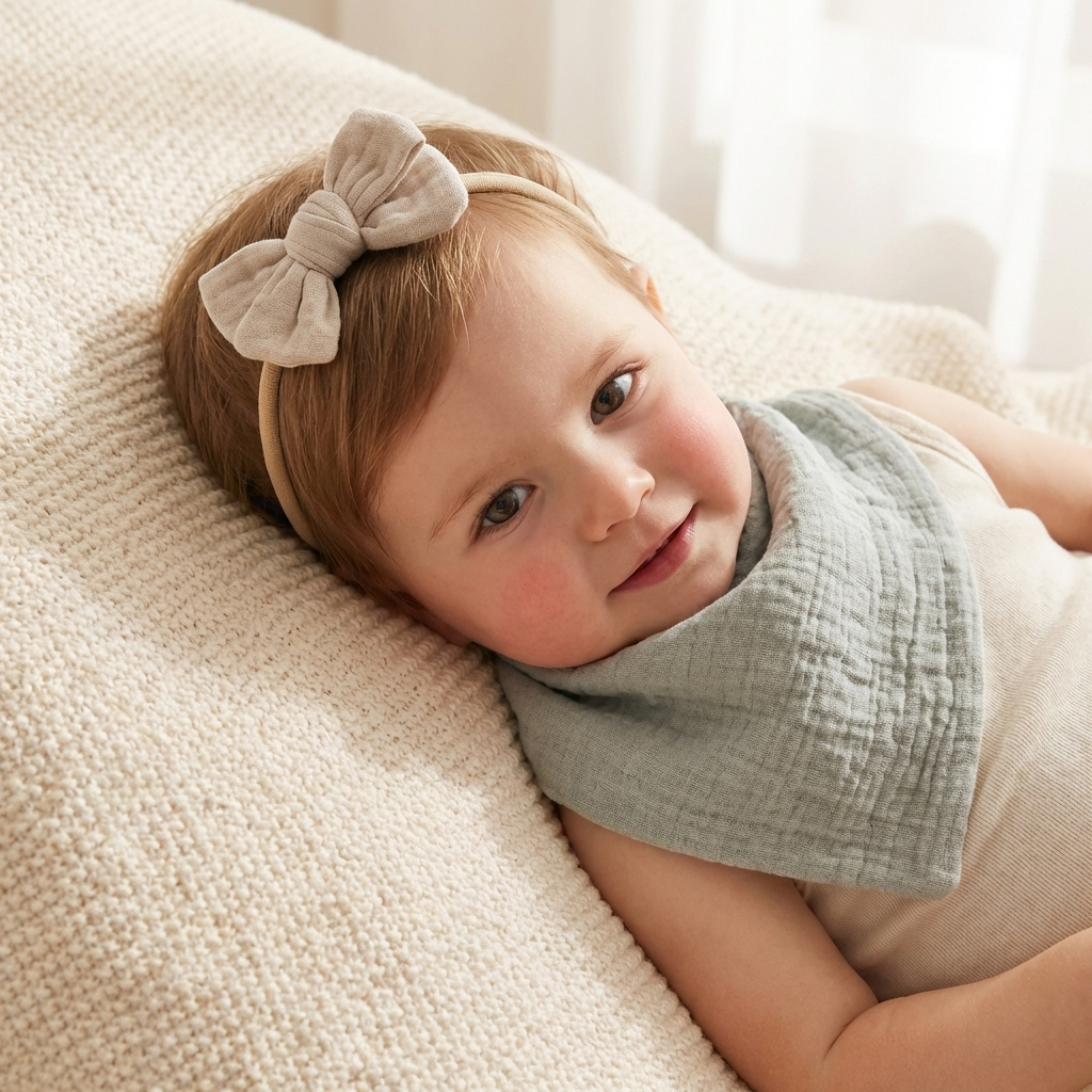 Newborn Cotton Butterfly Bow Headband and Bib Set, Baby Hair Accessory and Drool Towel Combination
