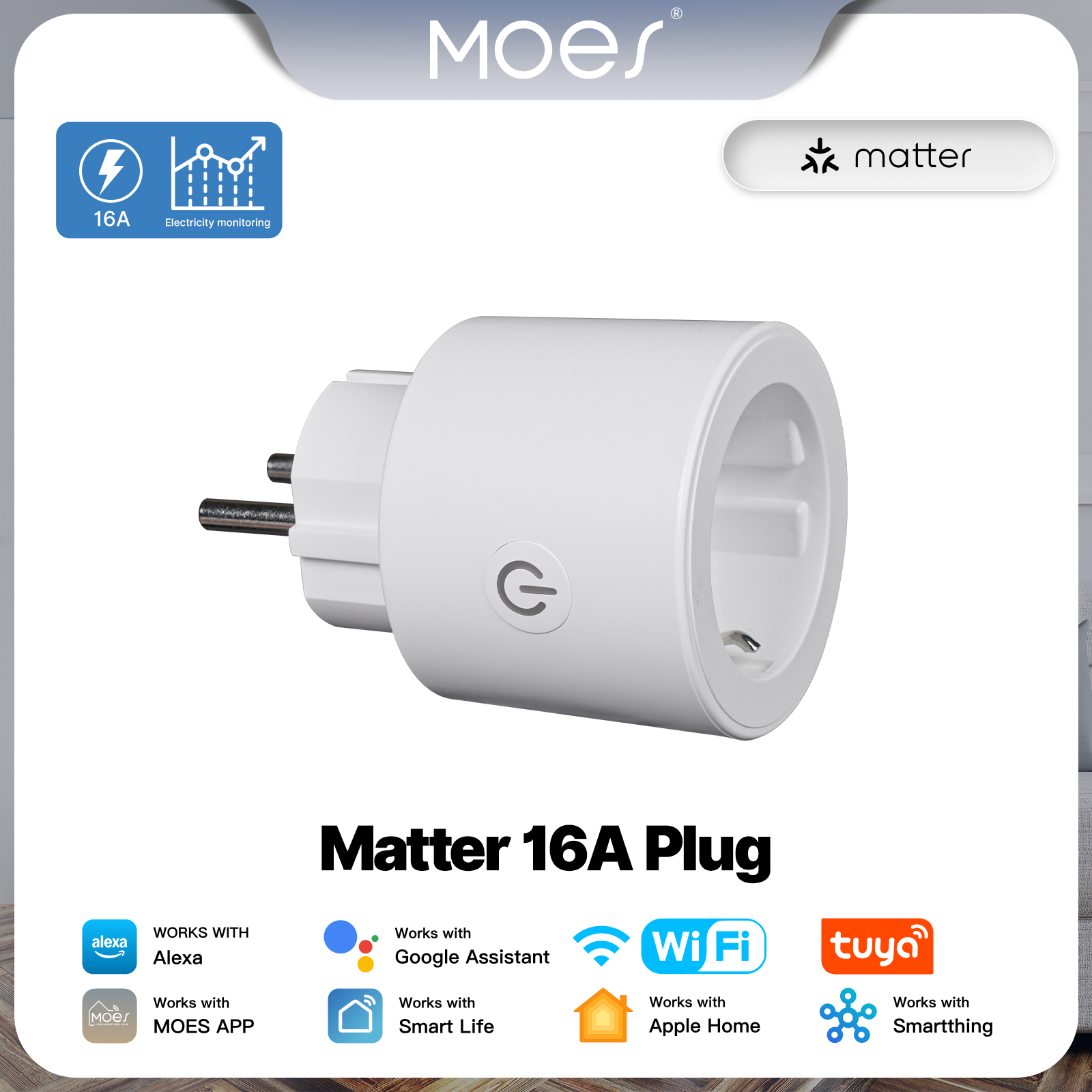 MOES Tuya WiFi Smart Plug Dimmable Power Socket Brightness Adjust Timer Smart Life App Works with Alexa Home EU
