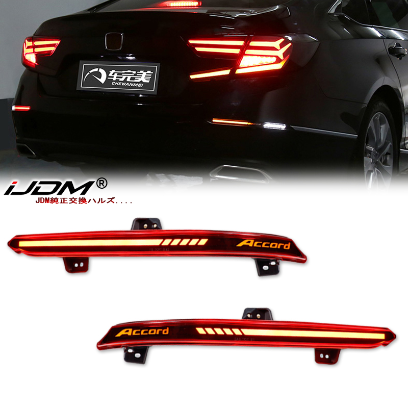 2PCS Full LED Bumper Reflector Lights For 2018-2022 Honda Accord Sedan,Function as Tail/Brake,Turn Signal Lights&Rear Fog Lamps