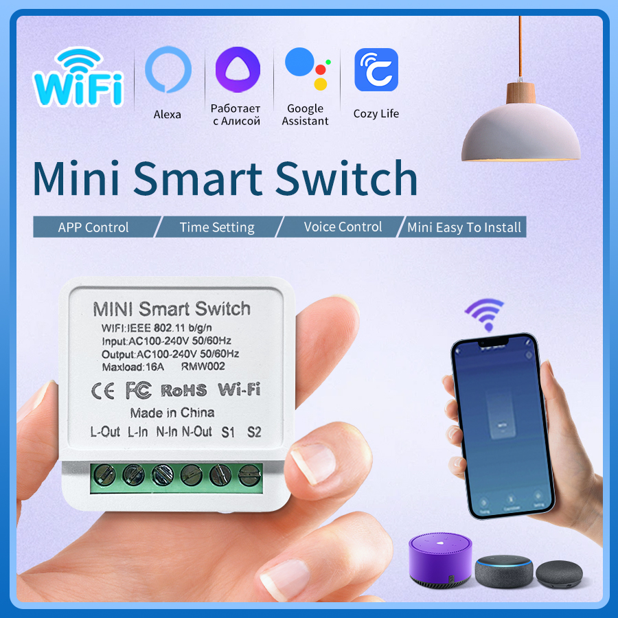 16A Mini Wifi DIY Light Switches Module 2-way Control Work With Tuya Smart Life Alexa Alice Home