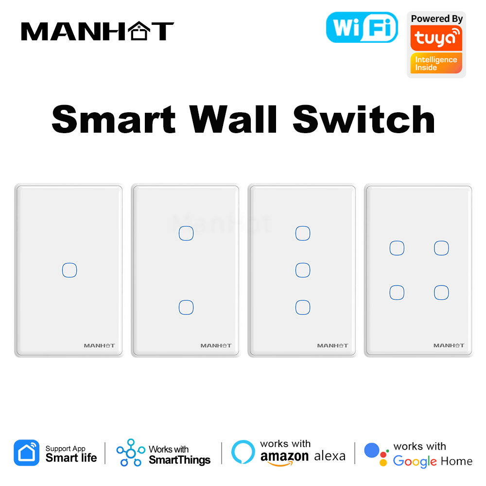 Tuya Smart Wifi+RF433 Light Switch Neutral Wire Optional Touch Panel US Wall Switch Wireless Voice Control Alexa Google Home lightify