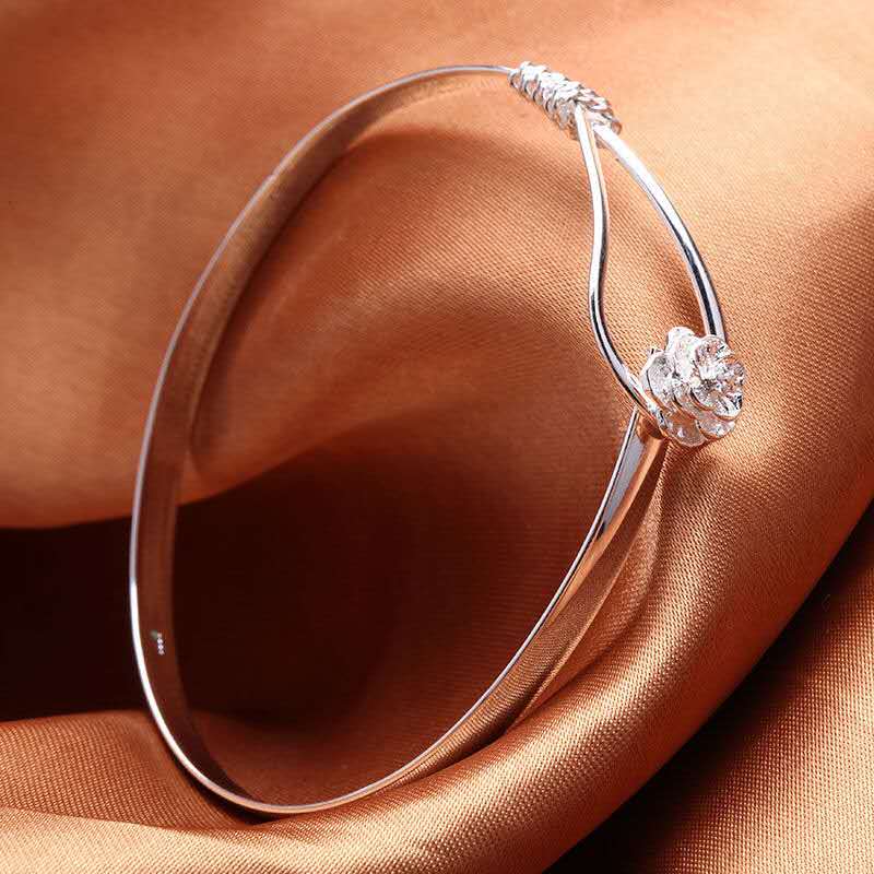 Popular brands fine elegant flower bangle hot 925 Color Silver cuff bracelet for Women adjustable Jewelry Fashion Party gifts