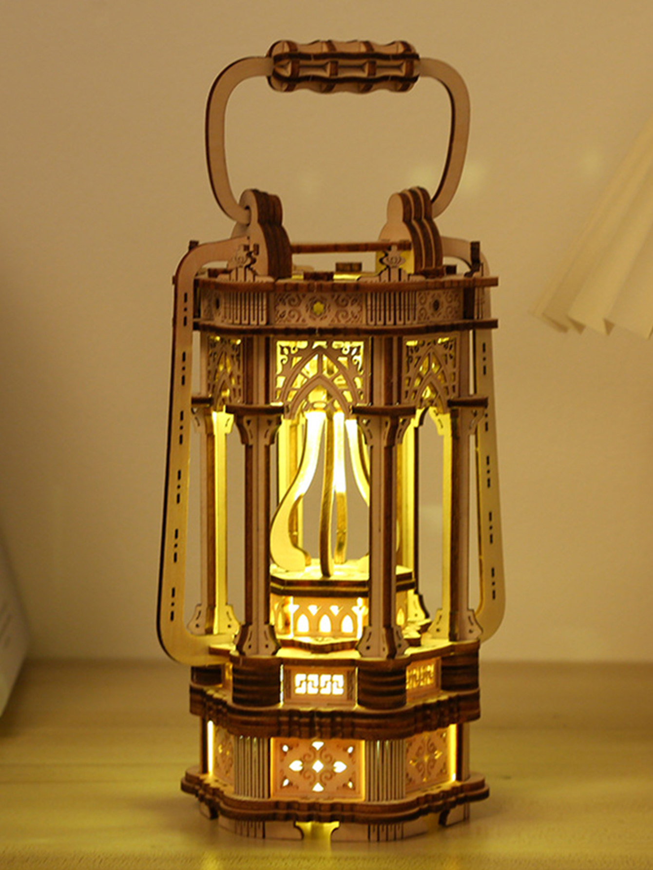 3D Wooden Puzzles DIY Rotating Vintage Lantern Hands-on Activity Desk Decor for Teens