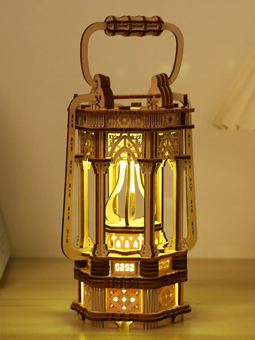 3D Wooden Puzzles DIY Rotating Vintage Lantern Hands-on Activity Desk Decor for Teens
