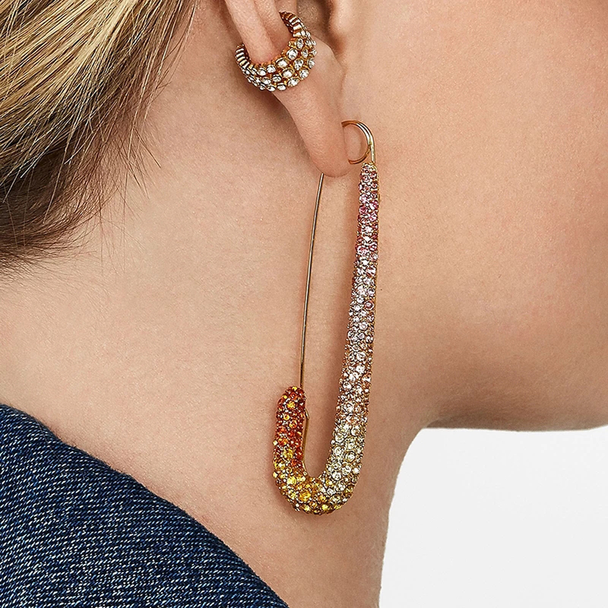 Punk Oversized CZ Safety Pins Piercing Hanging Earrings for Women Colorful Crystals Long U Shaped Drop Earring Statement Earring