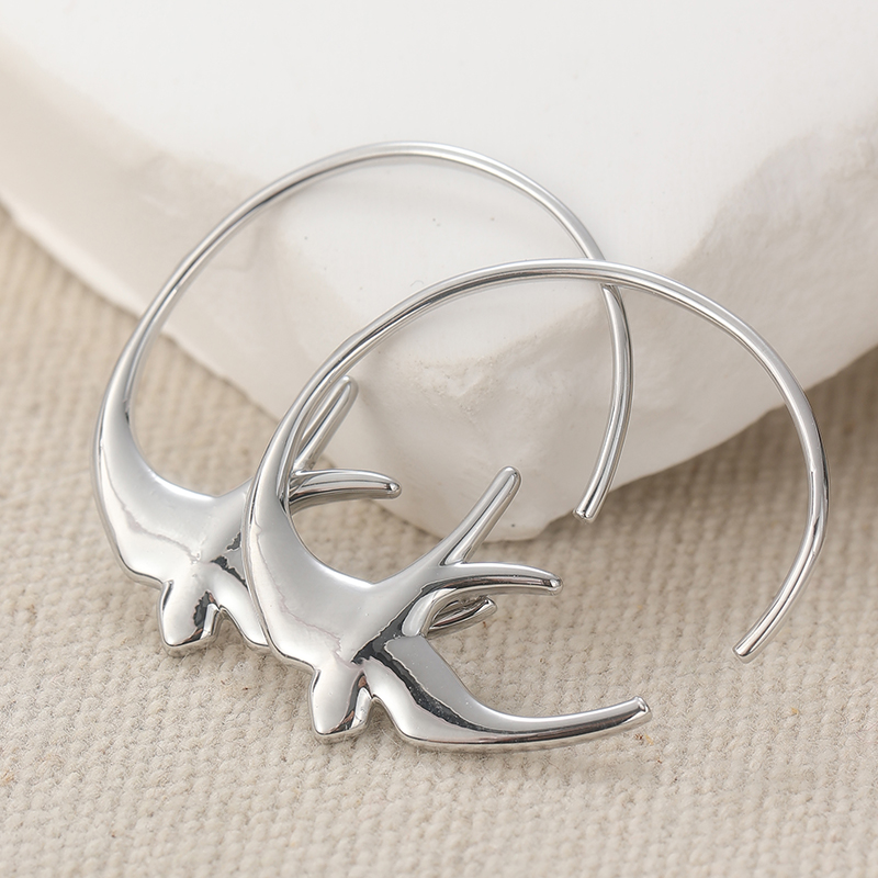 New Silvery/Golden/Rose Golden Color Swallow Bird Thin Hoop Earrings for Women Prevent Allergy Minimalist Ear Jewelry