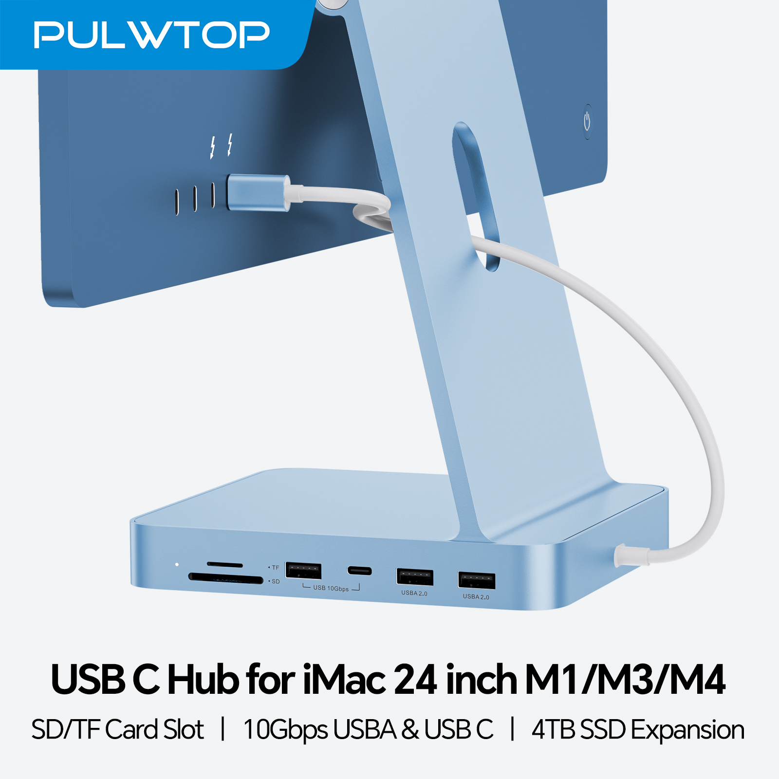 PULWTOP USB C HUB for iMac M1/M3/M4 with USB C 10Gbps, USB A SD/TF, Docking Station Support Expand M.2 SSD (Not Included)