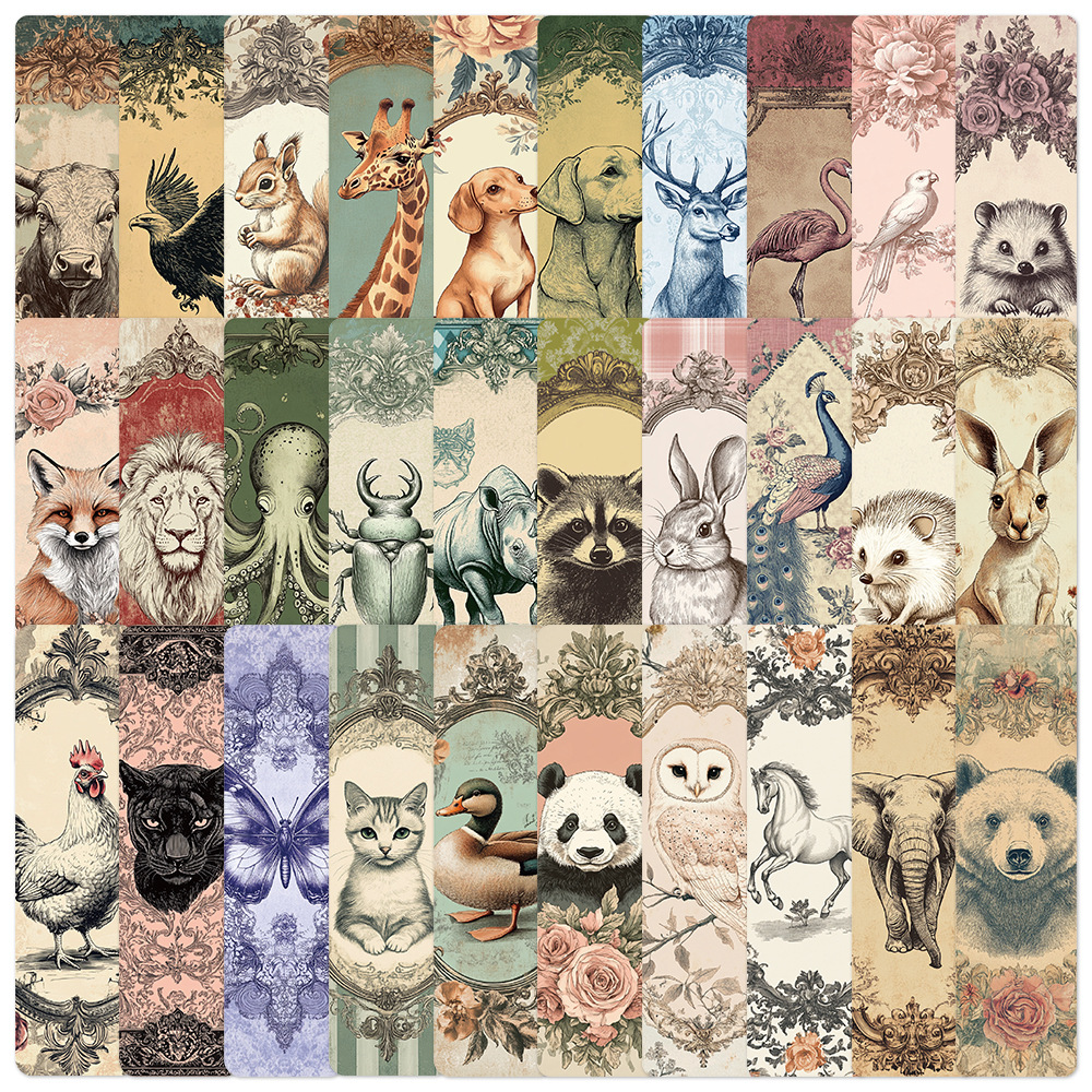 30Pcs Classic Antique Bookmark Animal Bookmarks for Students Reading Annotation Cards Textbook Bookmarks