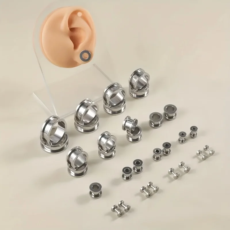2pcs 1.2-20mm Stainless Steel Pulley Ear Expander For Men, Double Flared Tunnel Earrings, Body Piercing Jewelry Unisex