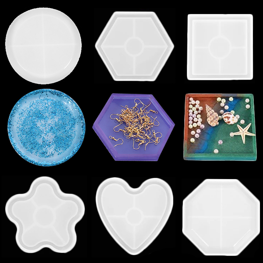 Tray Coaster Silicone Mold DIY Geometric Round Square Heart Hexagon Coaster Storage Plate Epoxy Resin Mold Home Decor