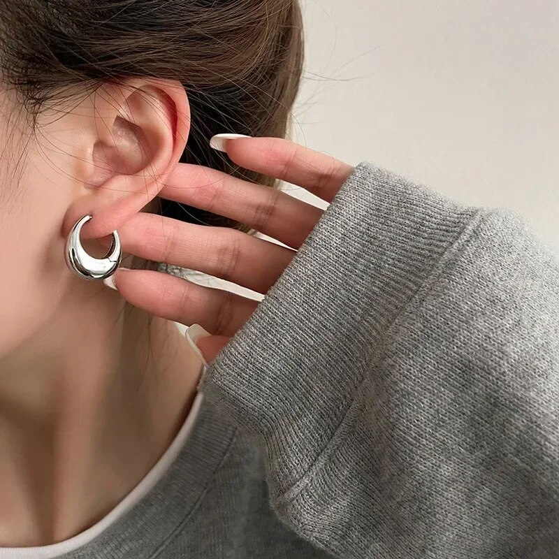 925 Sterling Silver Hot Sale Korean Geometric Hoop Earrings Simple Temperament Exquisite Hot Semale Jewelry