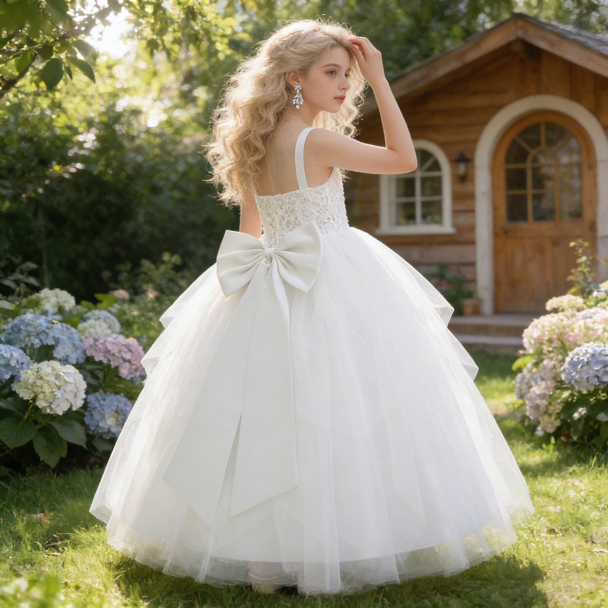 Elegant White Bridesmaid Girl Dress Lace Flower Wedding Princess Evening Party Dress First Communion Baptism Birthday Prom Gown