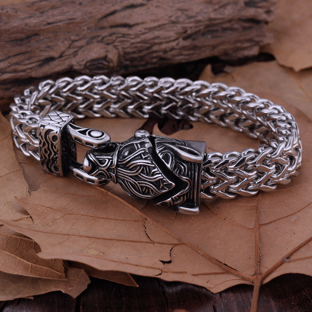 Vintage Vikings Stainless Steel Wolf Snake Head Bracelet Masculine Men Party Creative Design Double Layer Chain Wrist Band