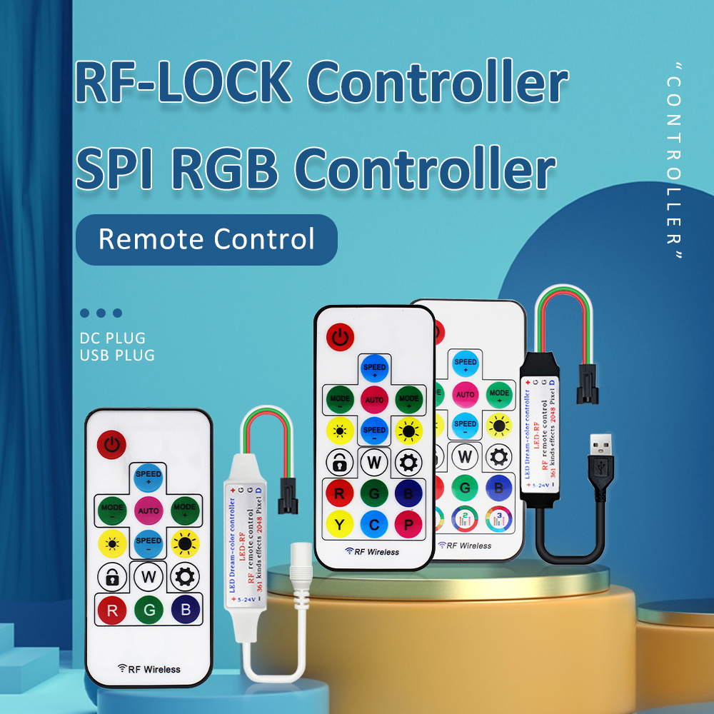 LED Dream Color Controller 17Keys USB DC 5-24V RF Lock Remote RGB Pixel Music Control for SPI RGBIC Full Color LED Strip Light