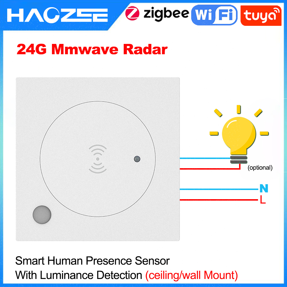 Haozee Tuya WiFi/ZigBee 24G MmWave Radar Smart Human Presence With Illumination Detector Support Light Switch 95~250V lightify