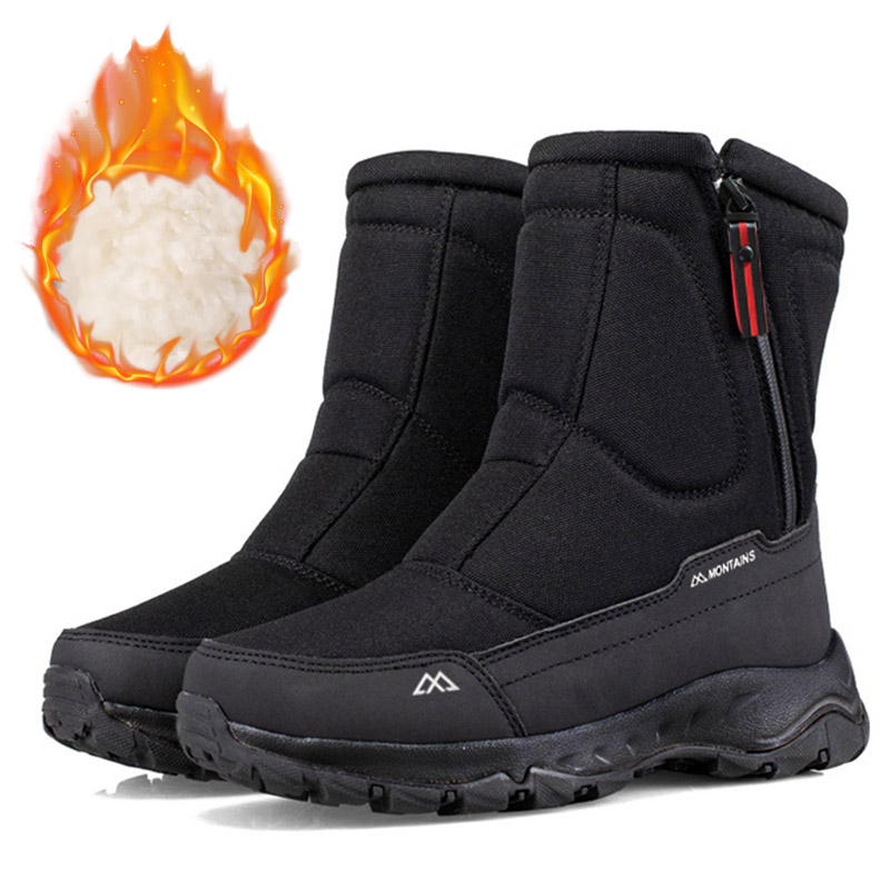 Men Snow Boots Resistant Non-slip Winter Shoes with Fuzz Lined Warm High Top Boots for Men Outdoor Comfortable Zipper Boots