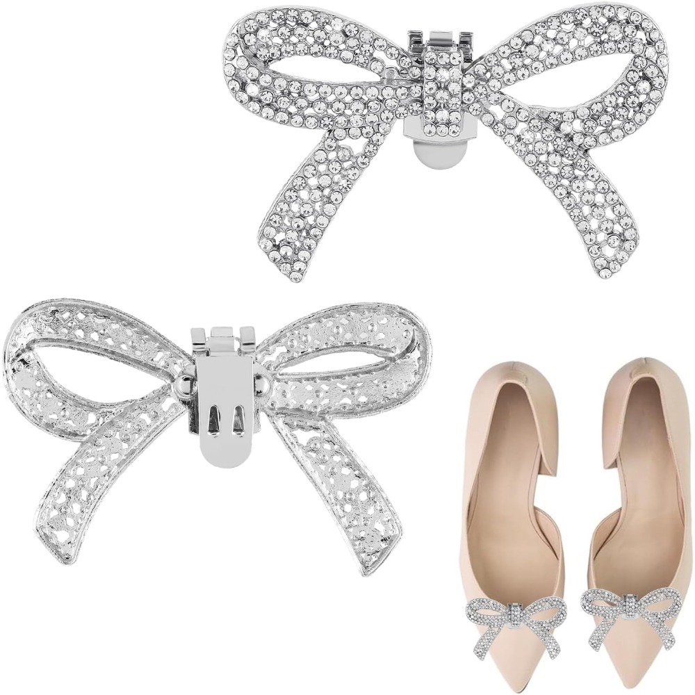 Detachable Rhinestone Bow Shoe Clips Sparkling Crystal Wedding Party Shoe Charms Shoe Clips for Women Accessories Summer 1 Pair