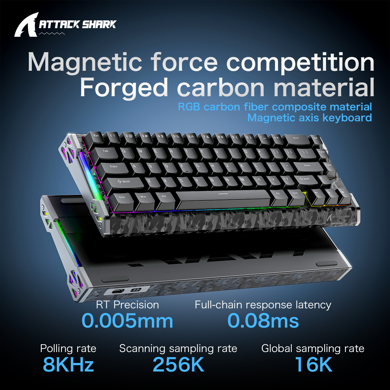 ATTACK SHARK R68HE Magnetic Switch Wired Mechanical Keyboard, 0.08ms Latency, 8000Hz, Forged Carbon Fiber, RGB Gaming Keyboard