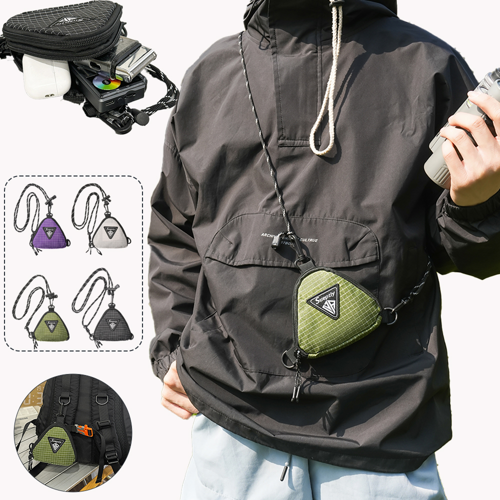 Men's Shoulder Bag, Japanese Style Small Hanging Bag, Contrasting Color Triangle Key Bag, Casual Workwear Style Headphone Bag