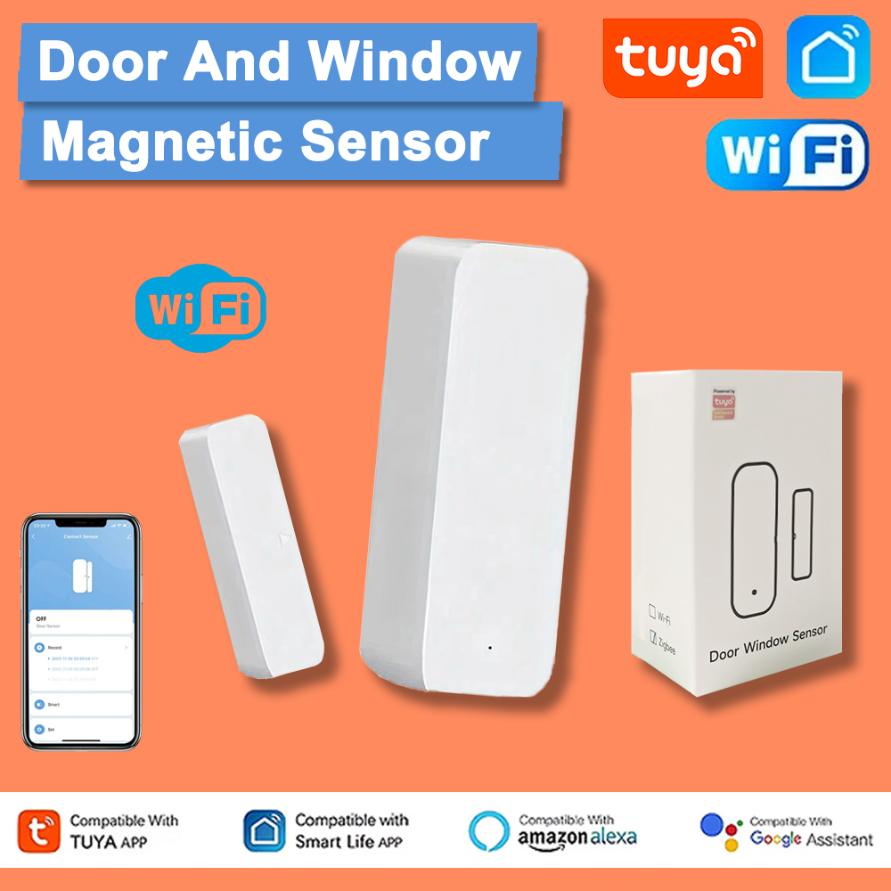 Tuya WiFi Smart Door Window Opening Sensor Wireless Magnetic Sensor for Smart Home Compatible with Alexa Home
