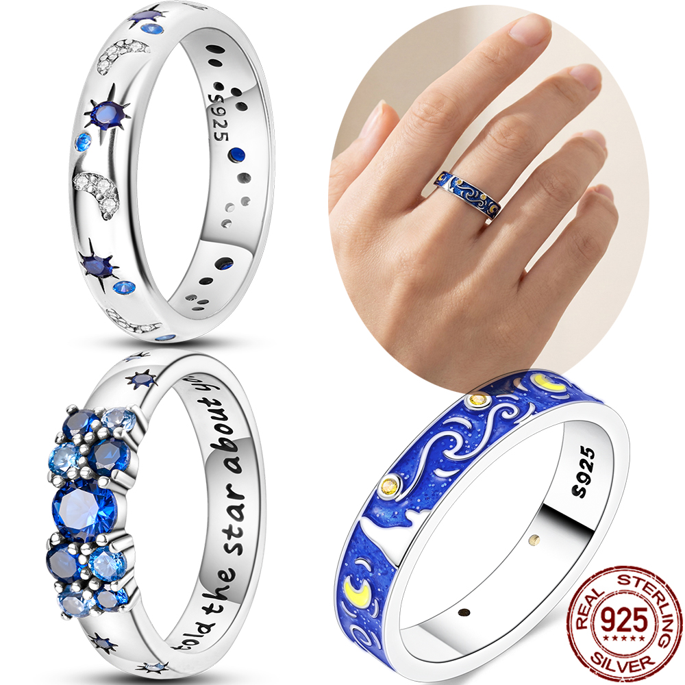 New Original 925 Sterling Silver Rings Star Sun Starry Sky Silver Zircon Ring For Women Wedding Anniversary Jewelry