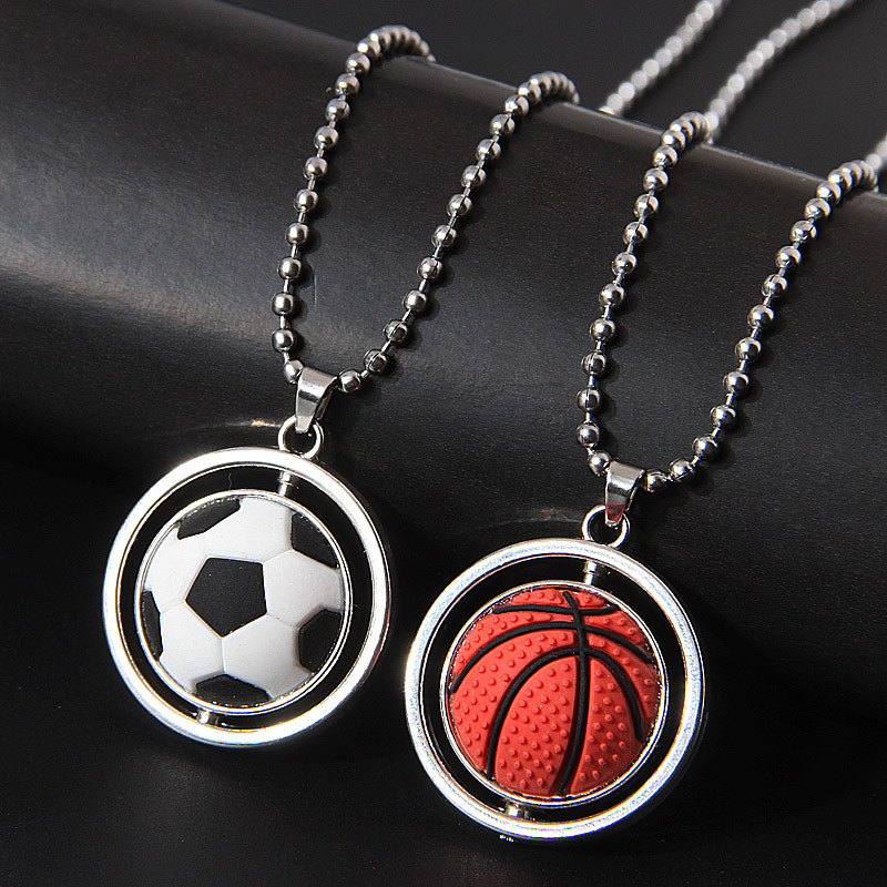 New Silvery Beads Chain Long Necklaces Football Basketball Pendant Necklace Jewelry For Women Men Jewellery Long Necklaces
