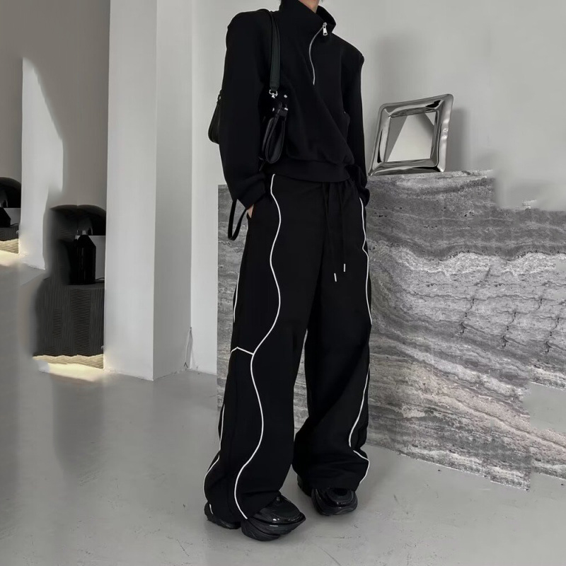 New Straight Casual Pants Mens Punk Black Lightweight Trousers Summer Wide Leg Floor Length Pants Streetwear Outdoor Hiking Pant