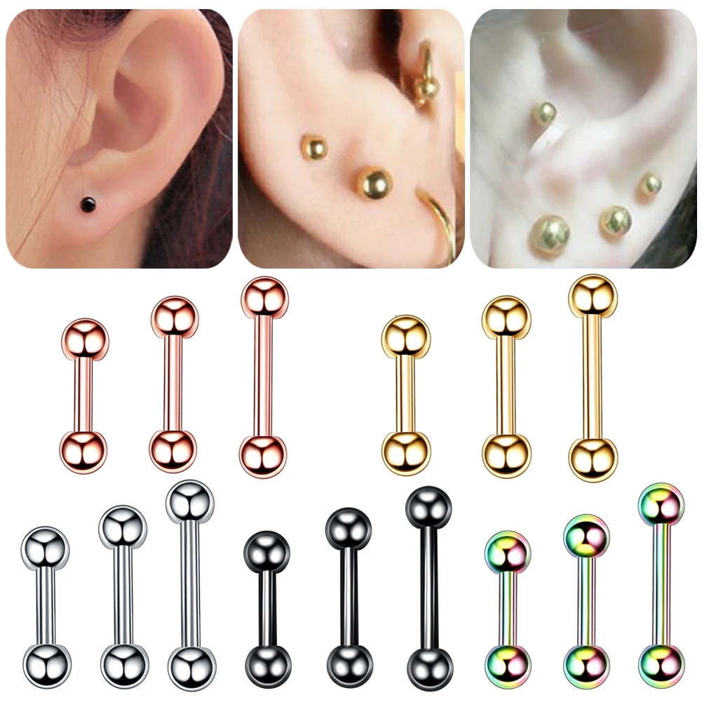 2PCS 16G Cartilage Earrings Helix Piercing Jewelry For Women Stainless Steel Opal CZ Conch Daith Tragus Piercing Jewelry