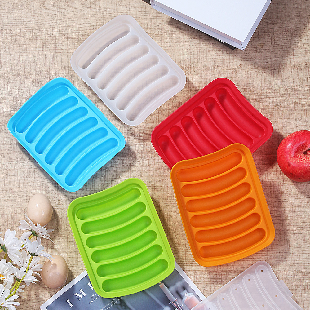 1PC Food Grade High-temperature Resistant Silicone Sausage Mold 6-hole Easy Demolding Accessory Food Box