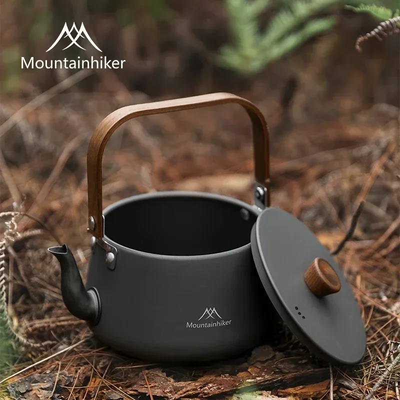 Mountainhiker Outdoor Camping Aluminum Alloy Wooden Handle Teapot Camping Kettle Boiling Water Teapot Portable Storage